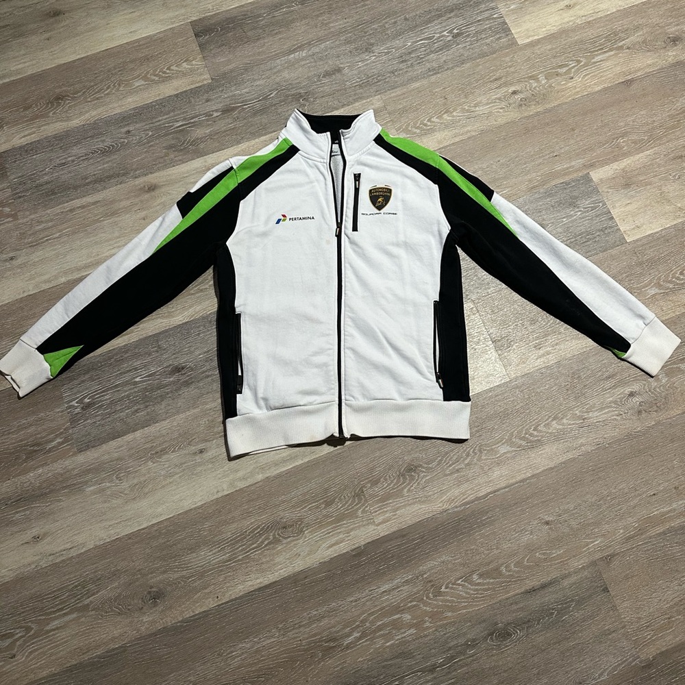 Lamborghini Automobili White and Black Jacket with Green Accents